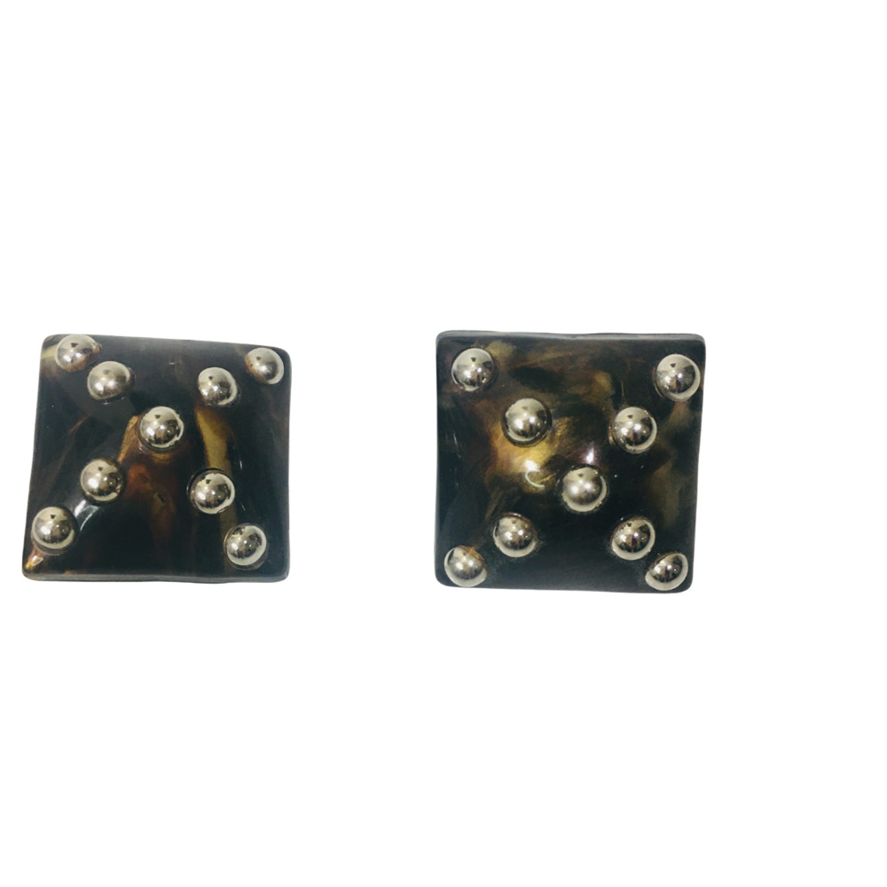 Vintage Enamel Marbled‎ Studded Earrings